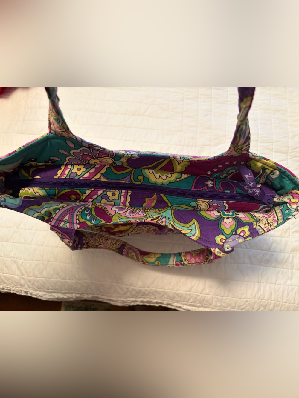 Vera Bradley Purple Paisley Quilted Tote with Teal and Pink Accents - Picture 5 of 7